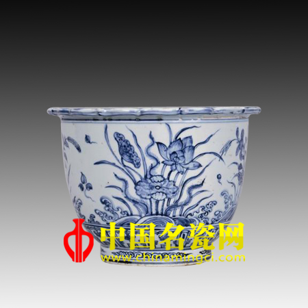 中国名瓷网 明成化-弘治 青花“一堂和气”图花盆