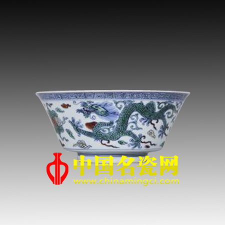 中国名瓷网 清康熙 仿正德斗彩龙图折腹图