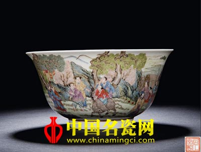 民国 “居仁堂制”粉彩人物故事图碗