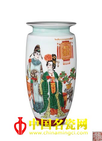 景德镇陶瓷艺术家 戴荣华 《红叶题诗》古彩瓷瓶