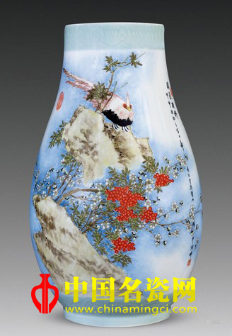 邹甫仁 疏影斜行新彩花鸟瓶