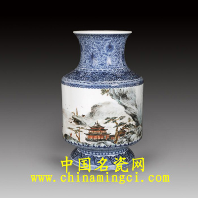 珐琅彩锦堂富贵双耳玉壶春瓶