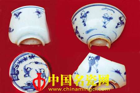 青花瓷片上的儿童体育活动