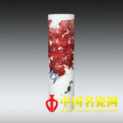 秋趣釉里红高温色釉箭筒