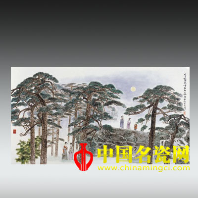 明月清泉 粉彩瓷板