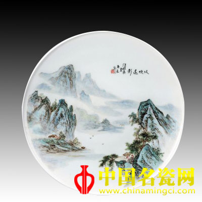 汪桂英&nbsp; 双帆远影 粉彩瓷盘