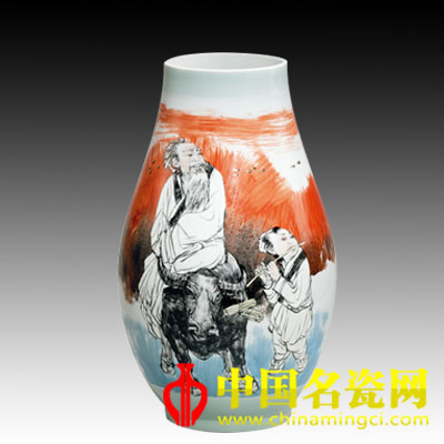 饶晓晴 彩绘紫气东来橄榄瓶