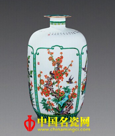 揭金平“花开四季”古彩瓷瓶