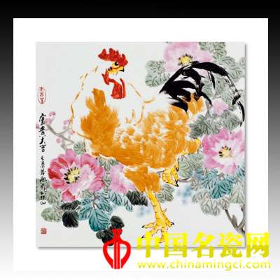 熊钢如 釉上彩《富贵大吉》瓷板