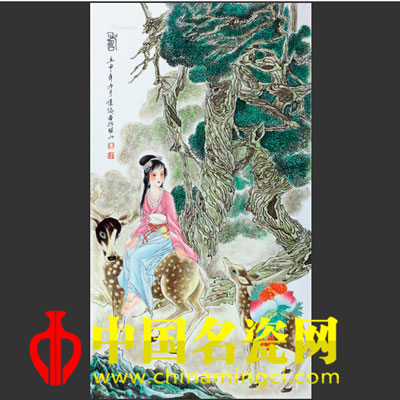 王怀俊 麻姑献寿粉彩瓷版