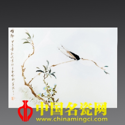  江和先 粉彩禅趣瓷板（蝉）
