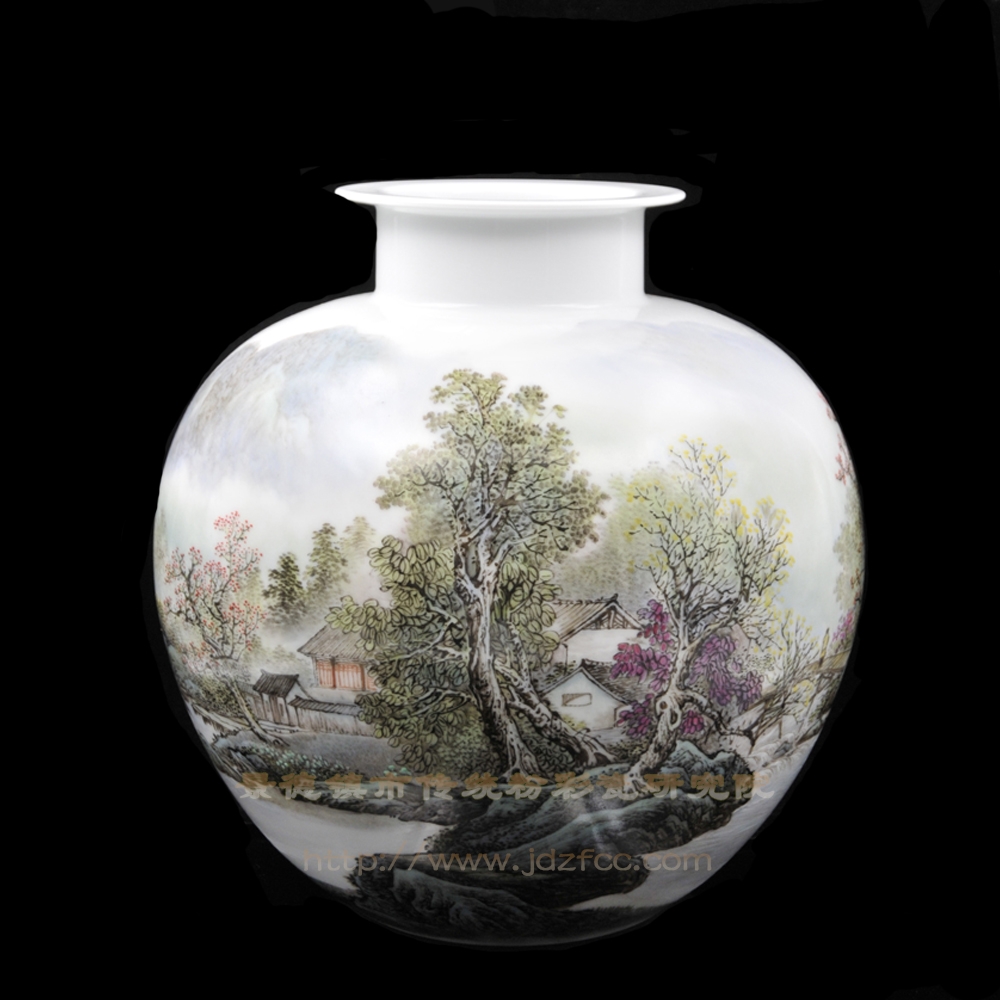 《古村风光》瓷瓶