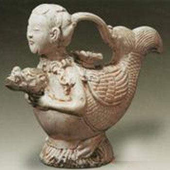 辽上京故城窑白釉人首鱼龙壶