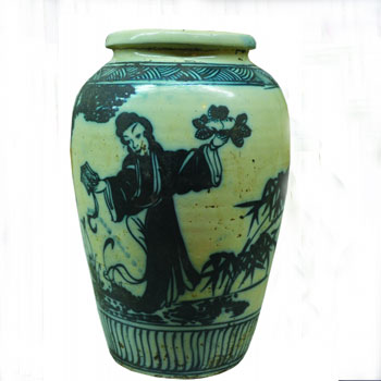 华亭安口窑青花人物罐